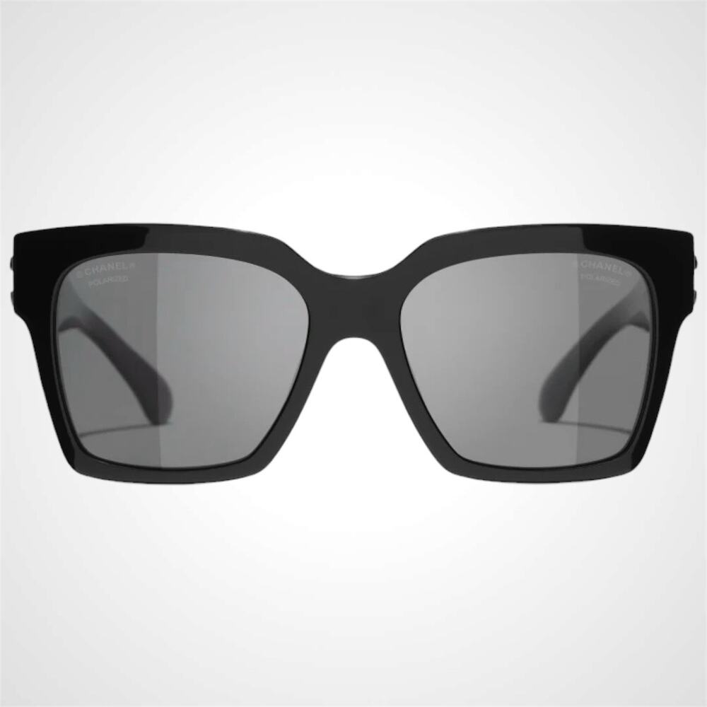 New CHANEL Sunglasses Black Butterfly Gold Polarized Gray Lens - Picture 2 of 5